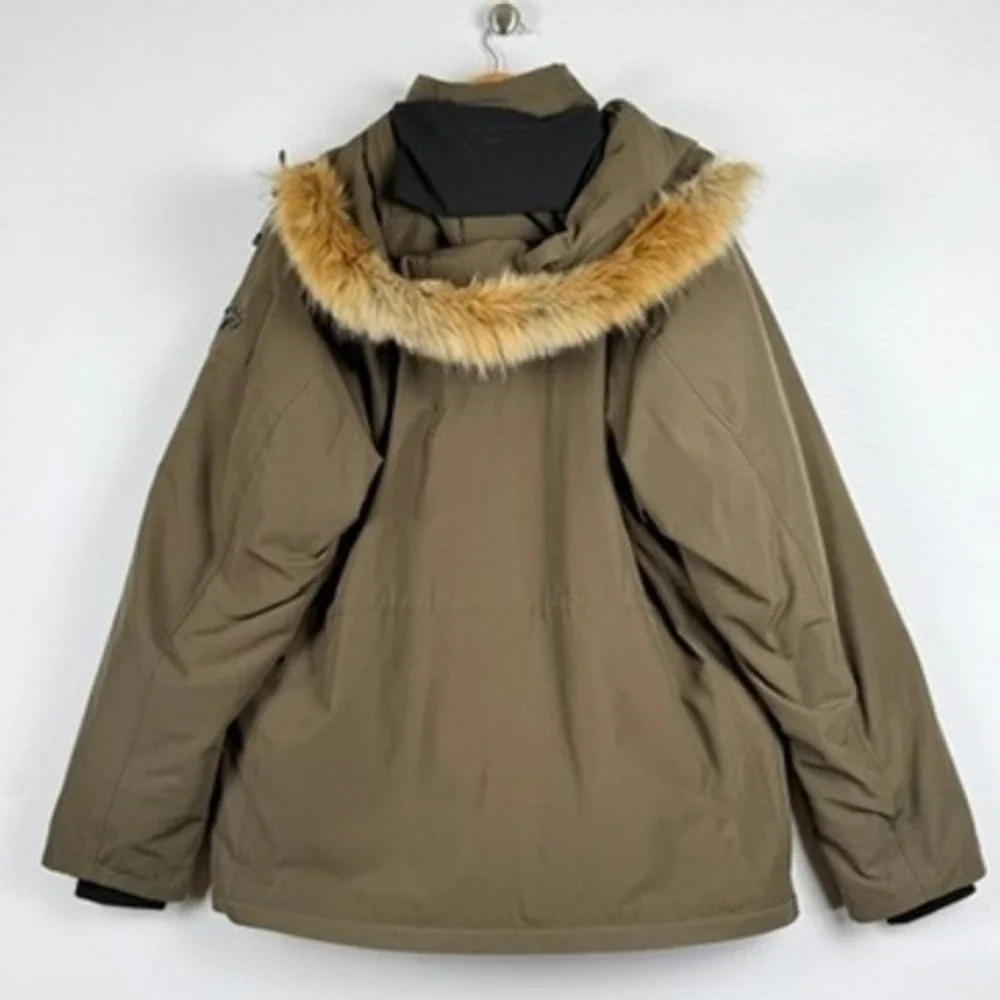 North‎ Aware Parka Jacket Mens 2XL Brown Faux Fur Hood Heavyweight Winter Coat
